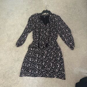 Aqua Pink / Black Shimmery Long Sleeve Floral Dress Medium M